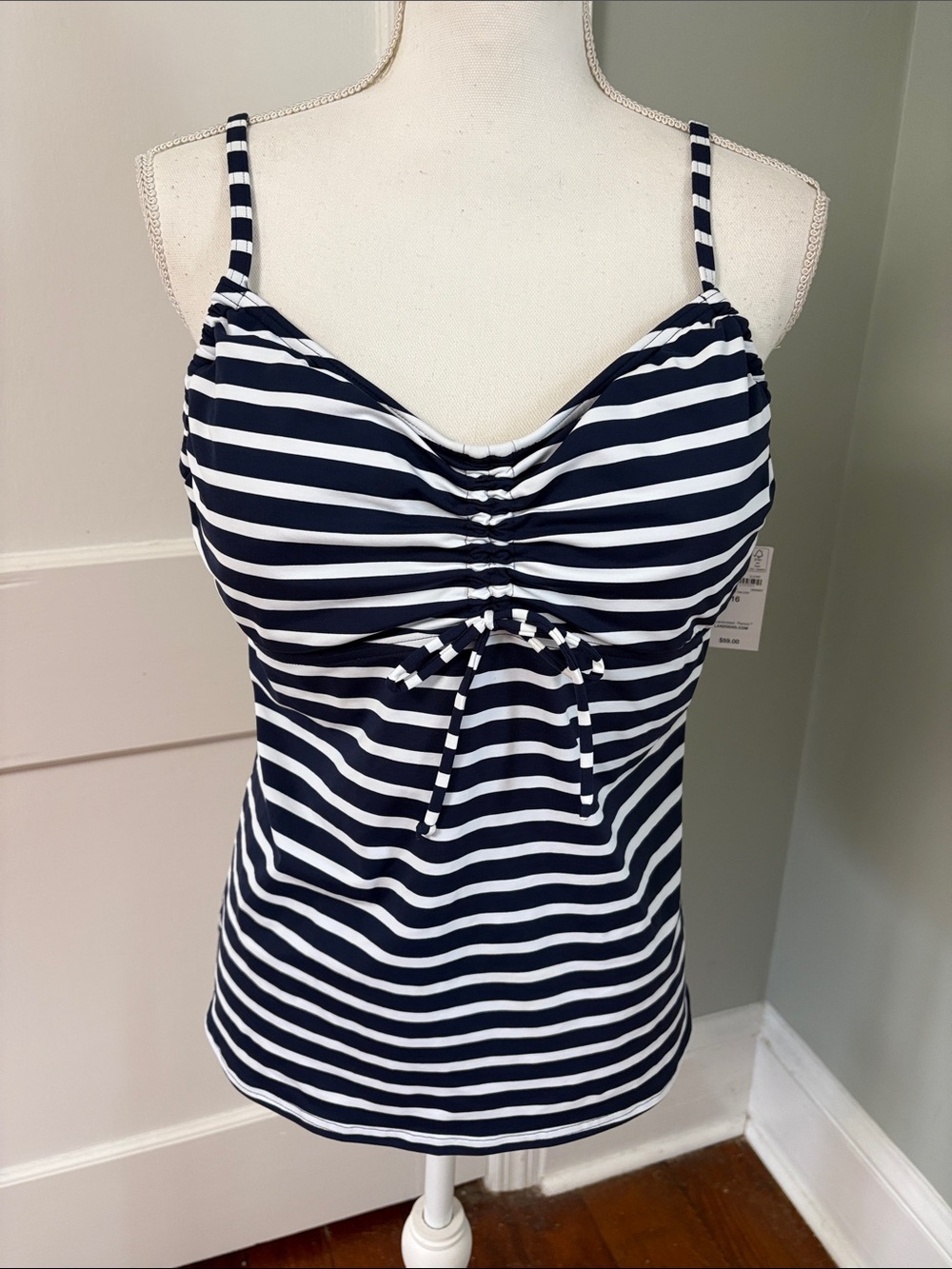 NWT Navy & White Striped Spaghetti Tank Top Tankini Swimsuit Swim Size 16